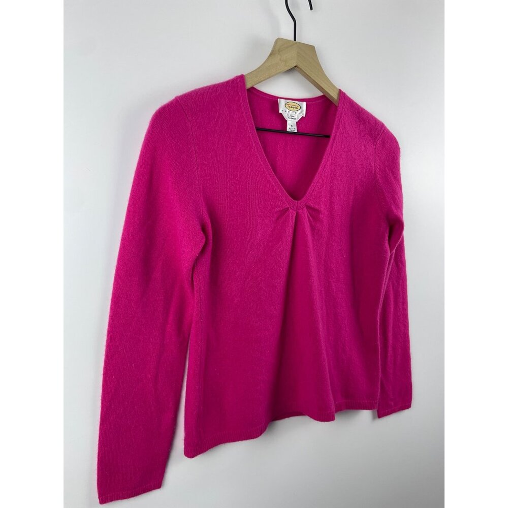 Talbot's Women's Small 100% Cashmere Vintage V-Neck Pullover Sweater Barbie Pink - Picture 4 of 11